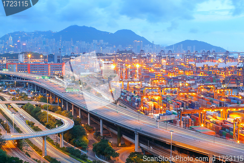 Image of Cargo Terminal and highways at sunset