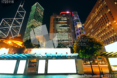 Image of Blank billboard on bus stop at night 