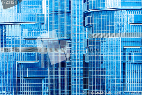 Image of abstract texture of blue glass modern building skyscrapers 