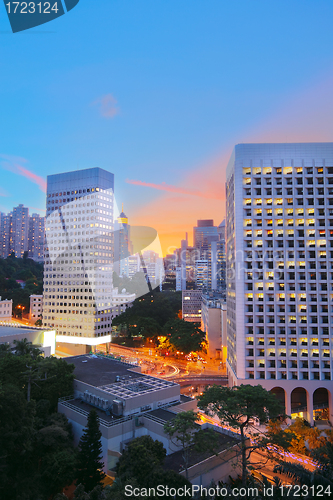 Image of office building at night in hong kong 