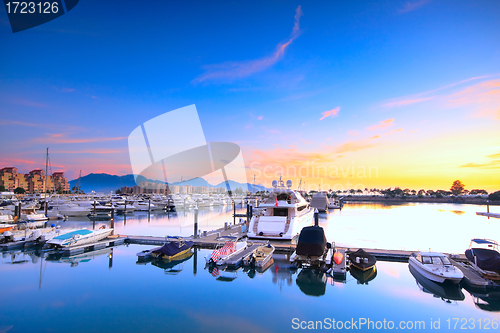 Image of yachts in the golden coast sunset ,in hongkong 