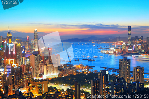 Image of sunset in hong kong city