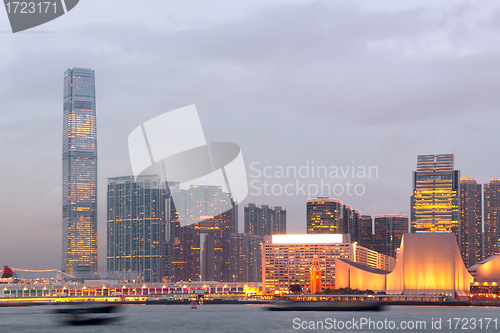 Image of Hong Kong harbour at sunset moment