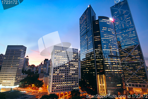 Image of office building at night in hong kong 