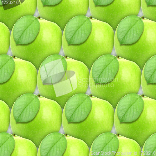 Image of Seamless pattern of green apples with leaf