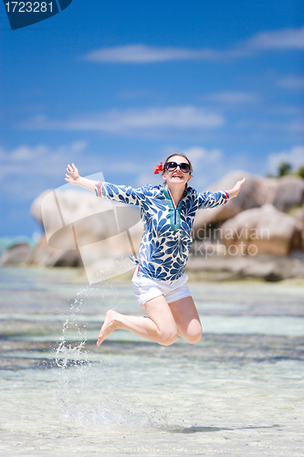 Image of Happy woman on vacation