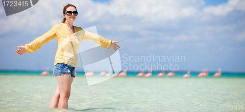 Image of Beautiful woman at beach