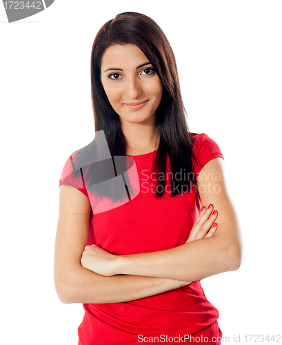 Image of Pretty teenager posing with folded arms