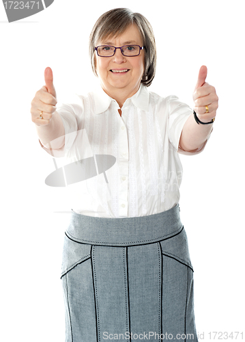 Image of Woman executive  showing double thumbs-up