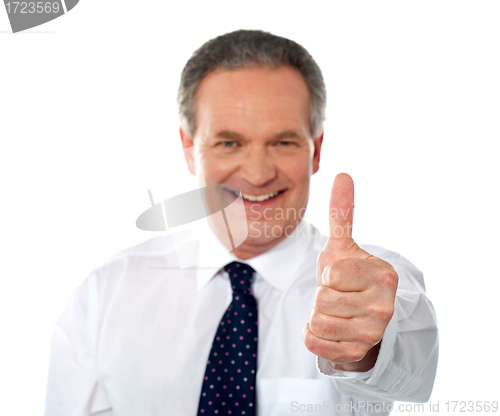 Image of Matured businessman gesturing thumbs-up