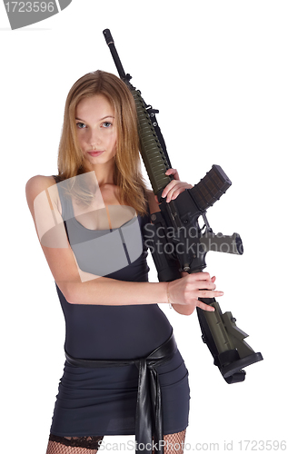 Image of Woman with gun on white