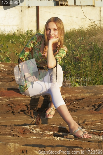 Image of Woman on industrial background