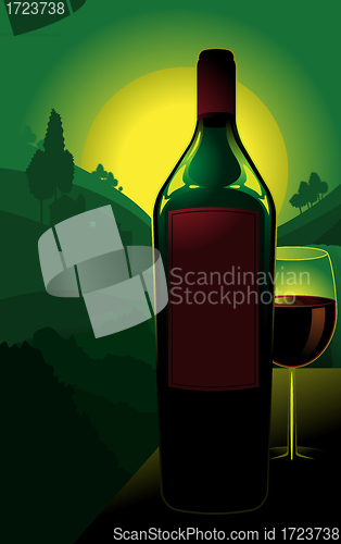 Image of Bottle of wine in countryside