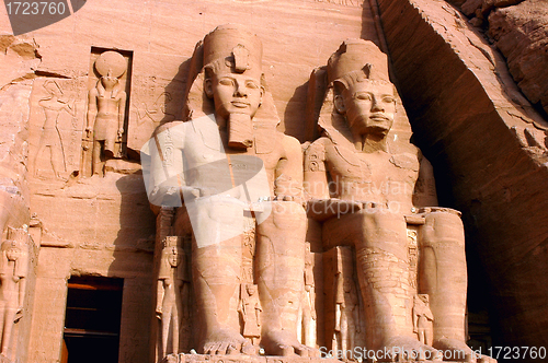 Image of Landmark of the famous Ramses II statues at Abu Simbel in Egypt