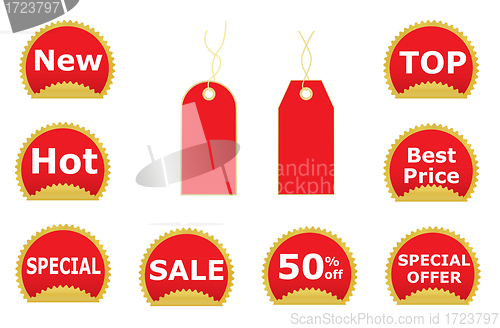Image of red stickers and price tags