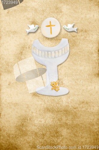 Image of first communion card vertical parchment chalice