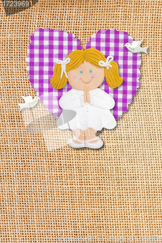 Image of First Holy Communion Invitation Card, rustic style, funny blond girl