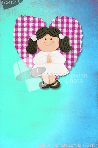 Image of First Holy Communion Invitation Card, cute brunette girl 