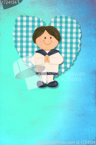 Image of First Holy Communion Invitation Card, cute brunette boy