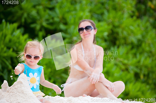 Image of Mother and daughter on beach vacation