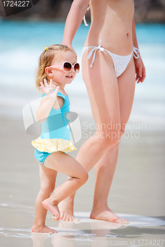 Image of Mother and daughter on beach vacation