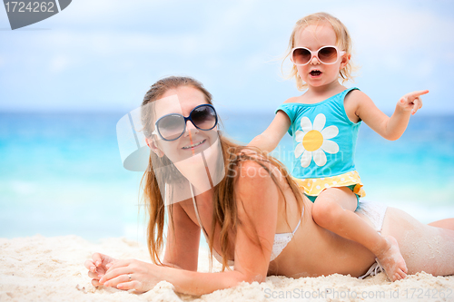 Image of Mother and daughter on beach vacation