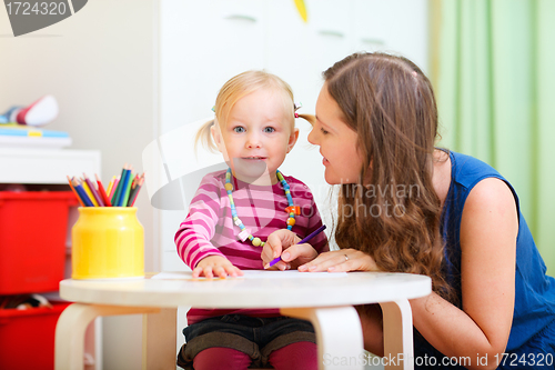 Image of Mother and daughter drawing together