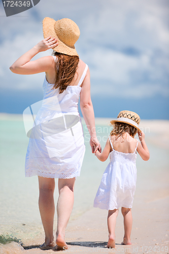 Image of Mother and daughter walking on beach