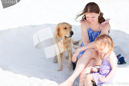Image of Mother, daughter and dog