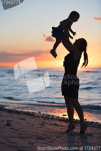 Image of Mother and daughter at sunset