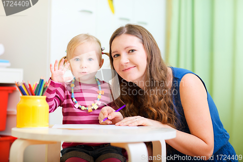 Image of Mother and daughter drawing together