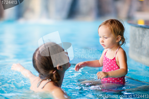 Image of Mother and daughter at swimming pool