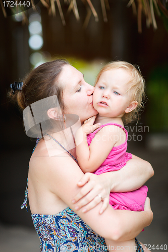 Image of Mother kissing her little daughter