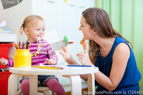 Image of Mother and daughter playing with finger toys