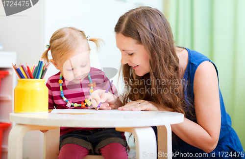 Image of Mother and daughter drawing together