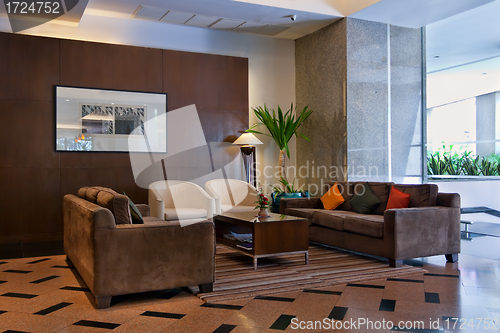 Image of brown sofas the lobby