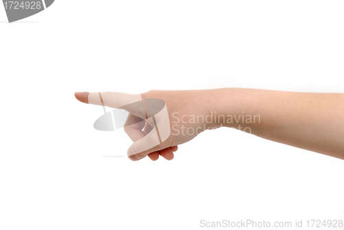 Image of finger and hand of a person stating an address