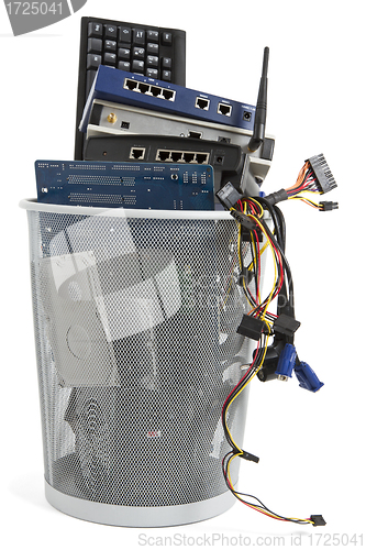 Image of electronic scrap in trash can