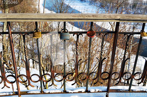 Image of Panorama rail bridal locks symbol of marriage hang 