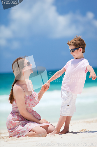 Image of Mother and son at beach