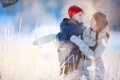 Image of Mother and son winter portrait