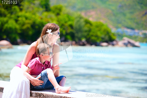 Image of Mother and son at seafront