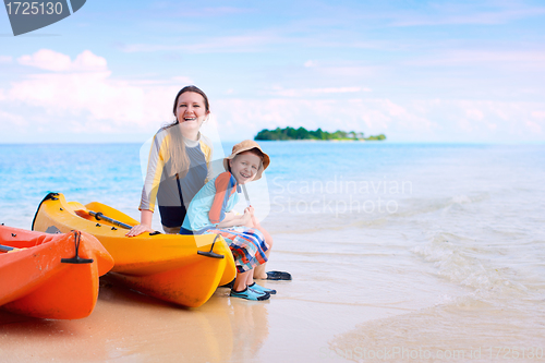 Image of Mother and son after kayaking 