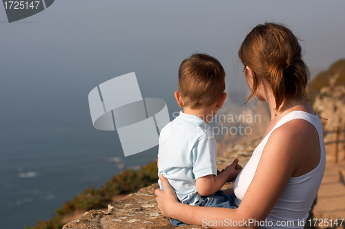 Image of Mother and son enjoying beautiful views