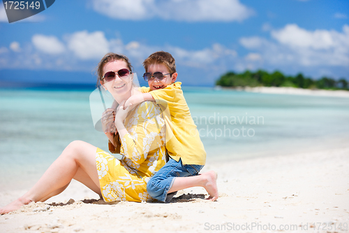 Image of Mother and son at beach