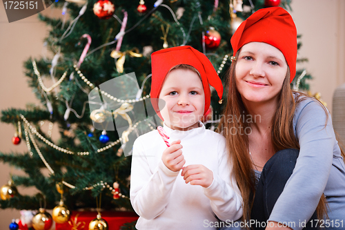 Image of Mother and son celebrating Christmas