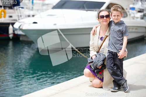 Image of Mother and son at harbor