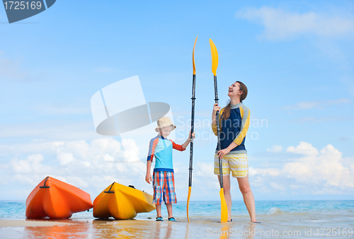 Image of Mother and son after kayaking