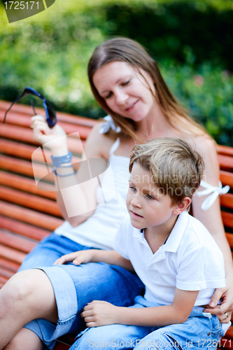 Image of Closeup of mother and son outdoor