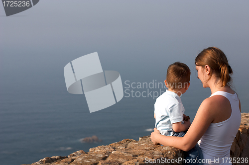 Image of Mother and son enjoying beautiful views